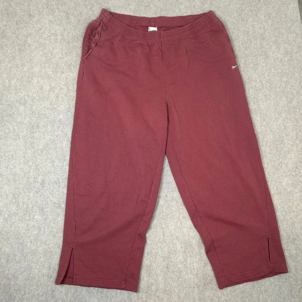 Reebok Sweatpants Men 1X Maroon Red Fleece Crop Side Slit Athletic